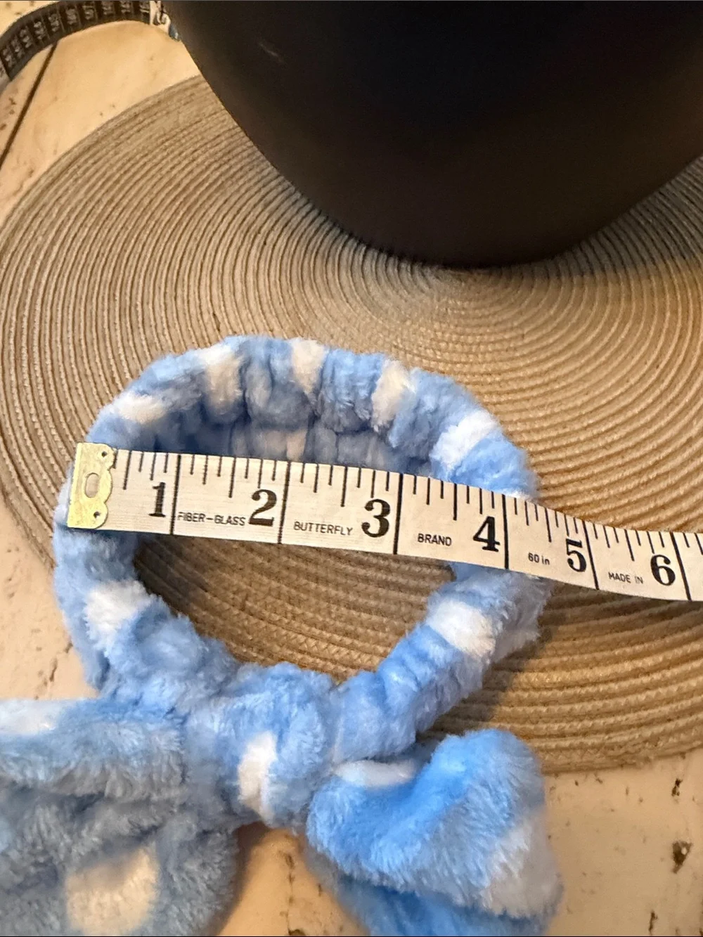 NWOT Plush Soft Light Blue Bow Headband for Kids W/White Clouds Print 4